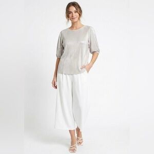 ANTHROPOLOGIE Sunday in Brooklyn Pale Dusty Pink Micro Pleat Slinky Top US Sz S